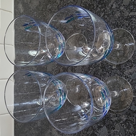Barstow Cut Glass Blue and Turquoise Fish Goblets - Set of 4 - Picture 4 of 9